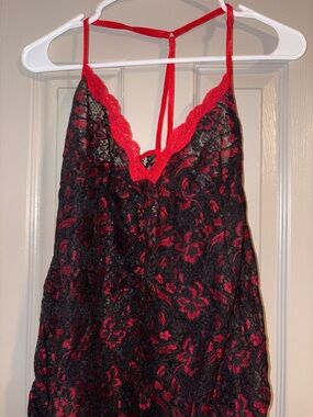 Red & Black Lace Chemise Nightdress